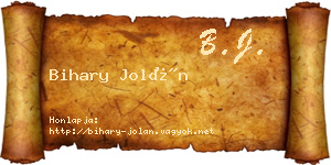 Bihary Jolán névjegykártya